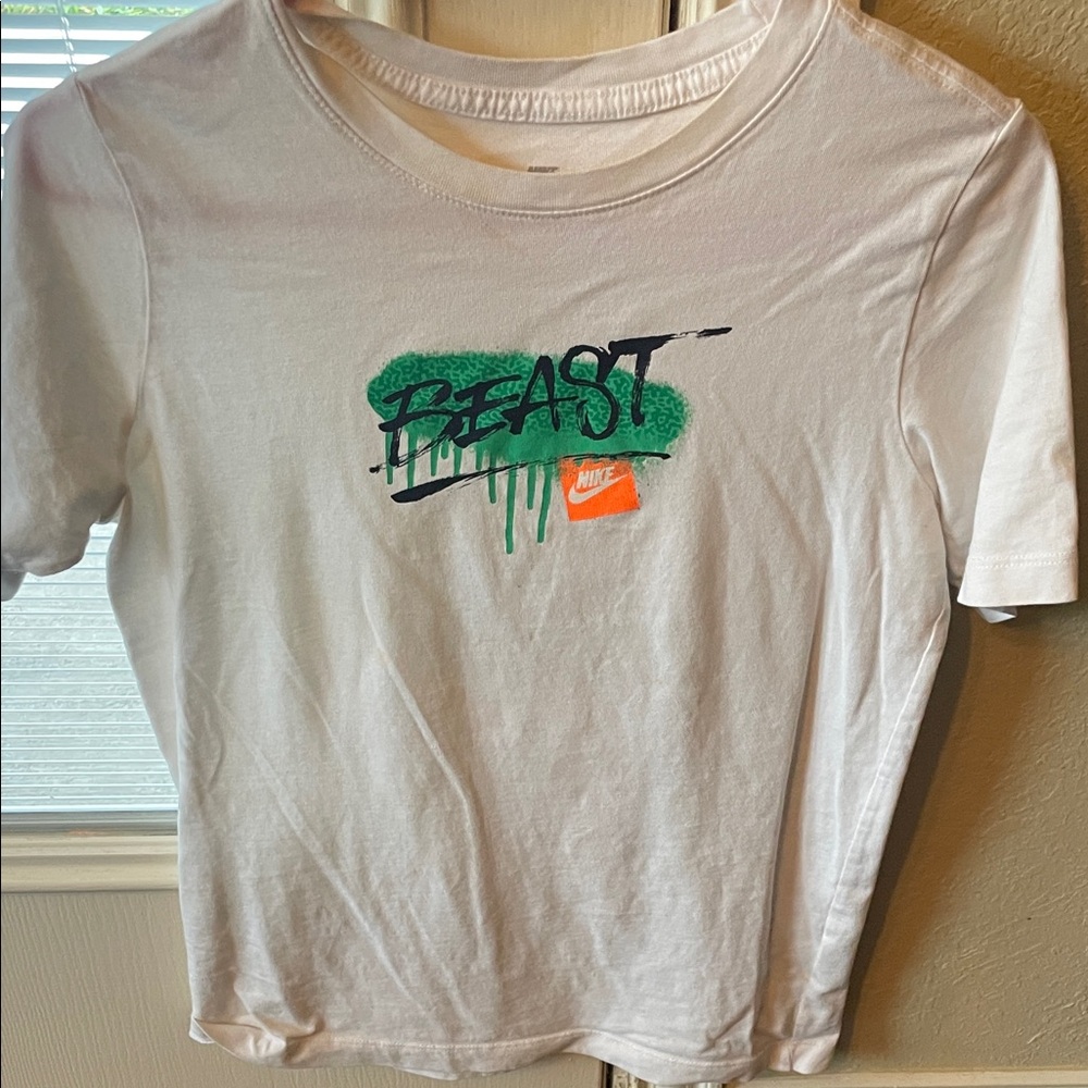 Nike White Tee with Green and Orange Design Youth Size XL